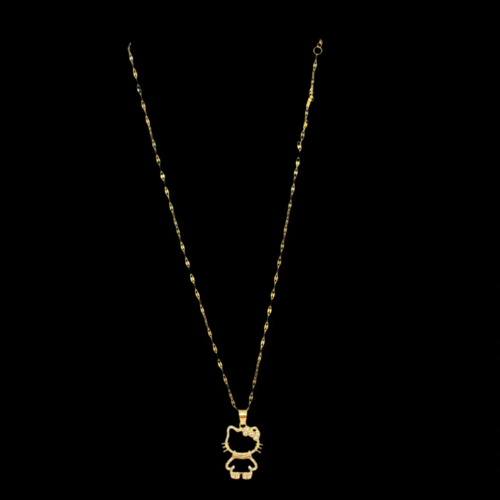 Gold Plated Hello Kitty Pendant Necklace – Crystal Outline Charm